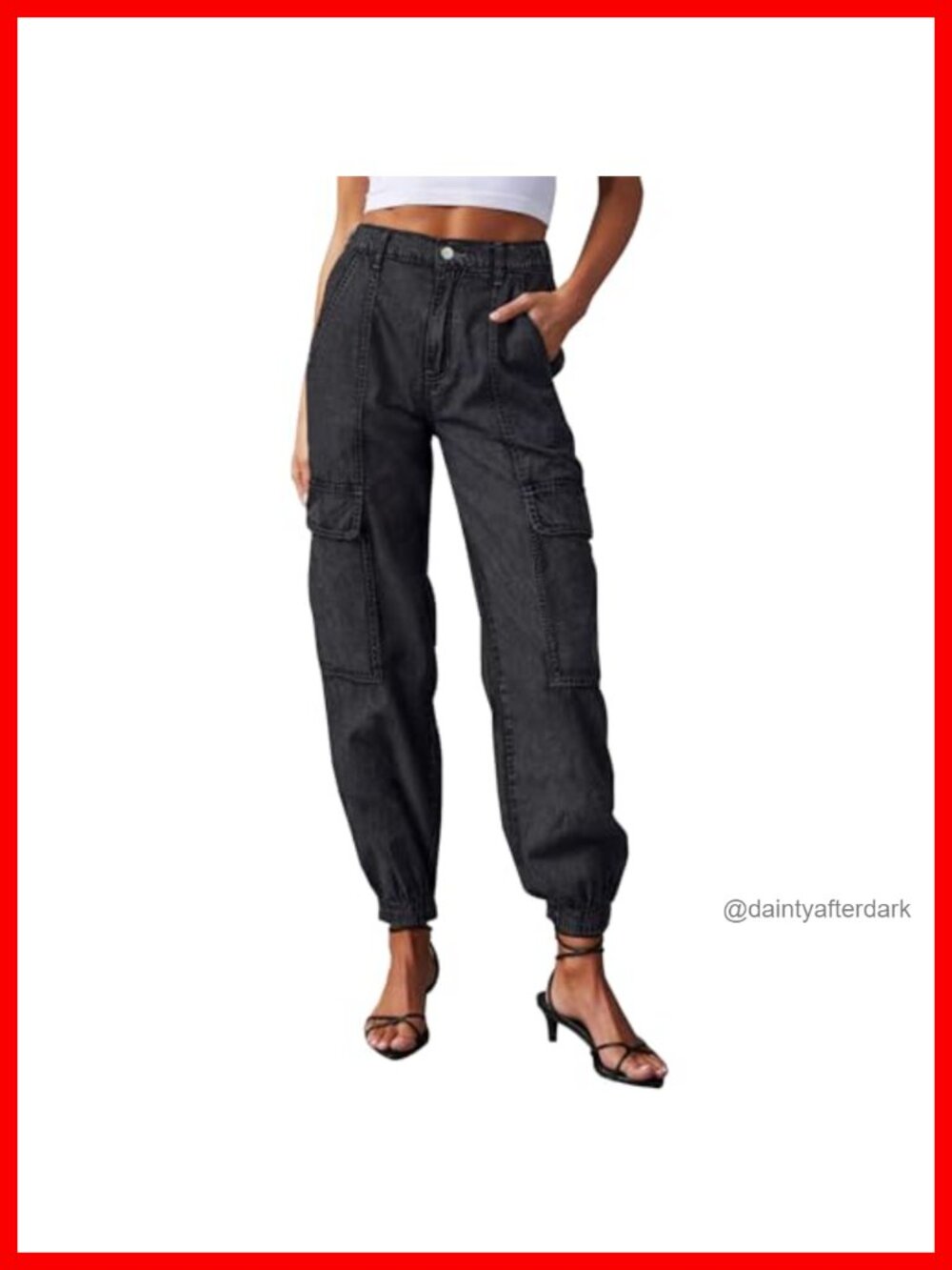 Women's High Rise Cargo Denim Joggers Drawstring Stretch Wide Leg Jeans